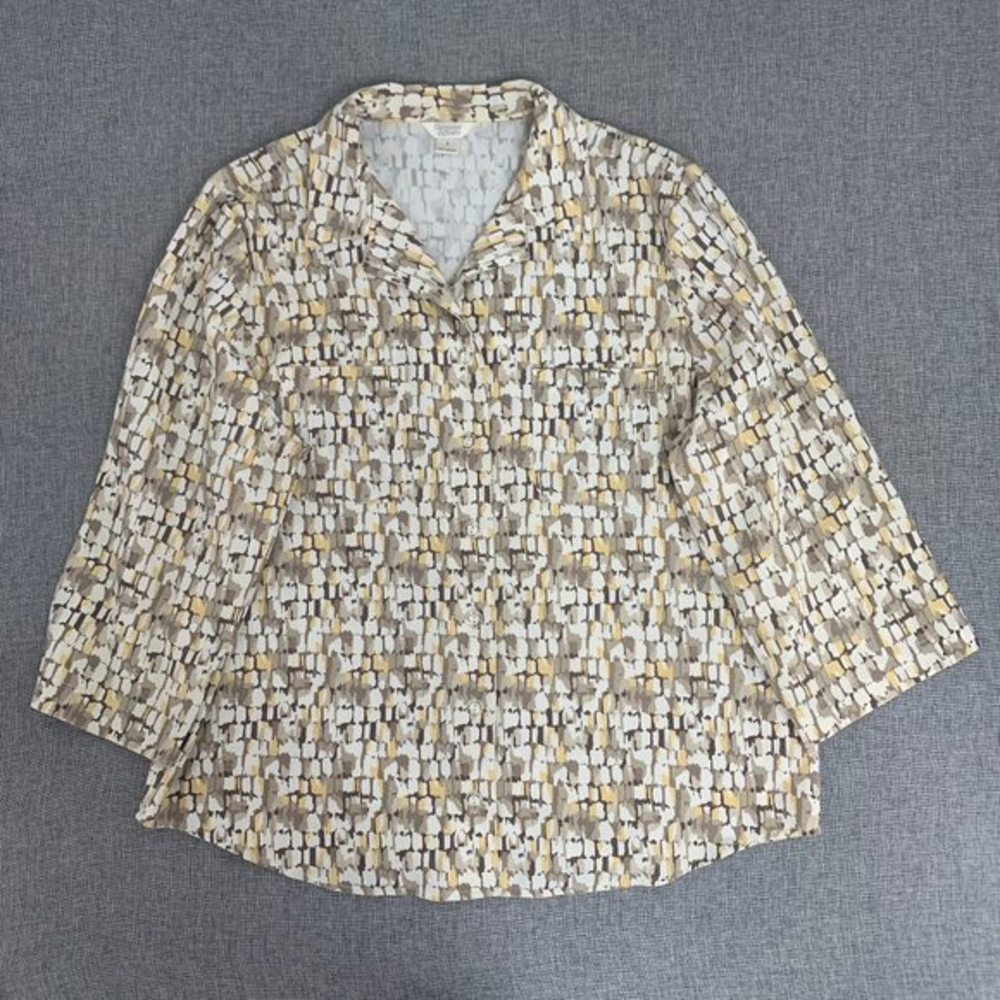 Christopher & Banks Button Down Blouse Large 3/4th Sleeves Collared 55%Polyester
